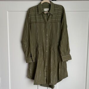 Anthropologie Sage Green Striped Shirt Button Down Dress Tunic